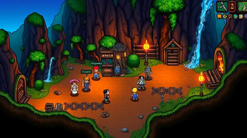 Mundo de Terraria con personajes y magia