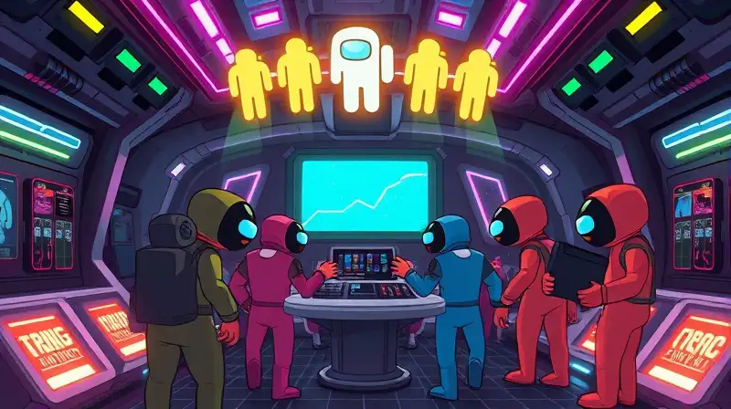 Personajes de Among Us en nave futurista