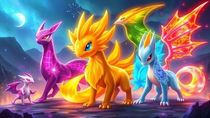 Pokémon legendarios brillantes con aura mágica