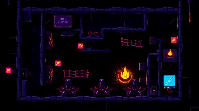 Personaje pixelado explora laberinto oscuro peligroso