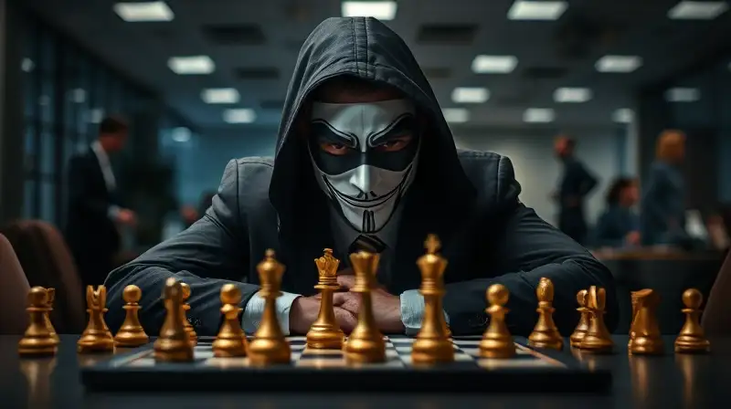 Persona enmascarada planea estrategia en oficina