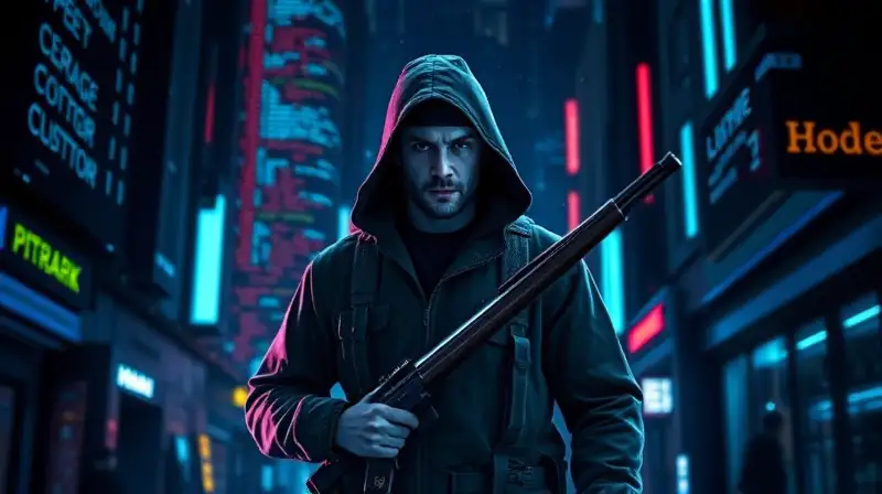 Cazador solitario en entorno futurista brillante