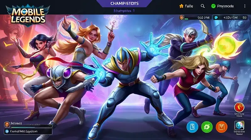 Campeones Mobile Legends en batalla estratégica vibrante