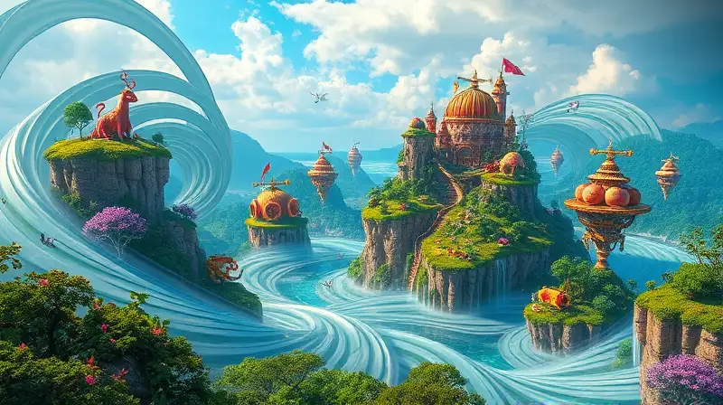 Paisaje fantástico vibrante con islas flotantes