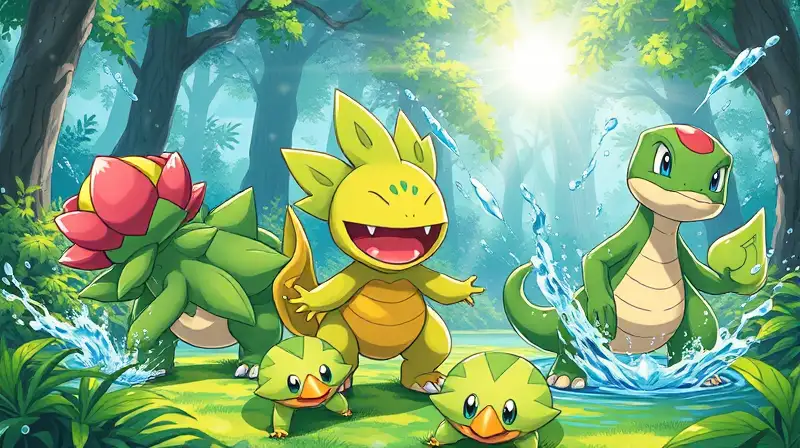 Pokémon planta luchan en bosque vibrante