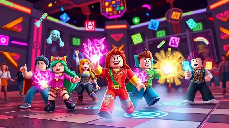 Personajes Roblox mágicos en ambiente vibrante