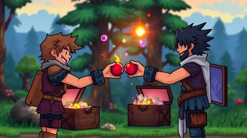 Dos jugadores intercambian objetos en bosque