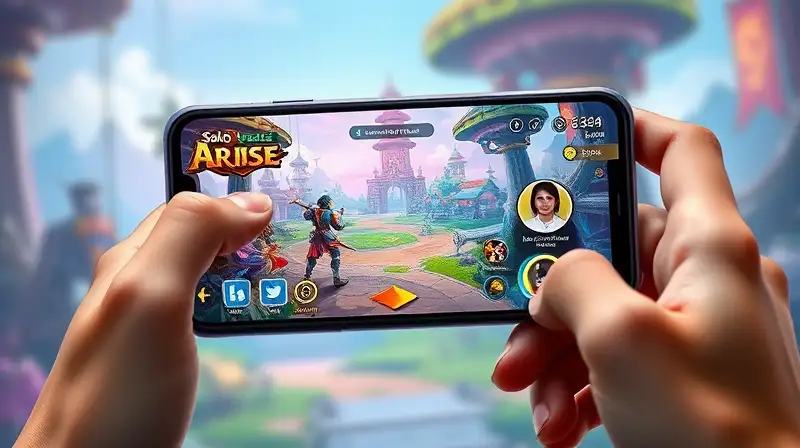 Gamer con celular juega Solo Leveling Arise