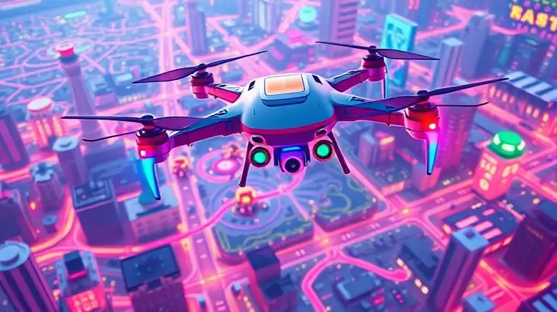 Drones futuristas coordinan en ciudad Roblox