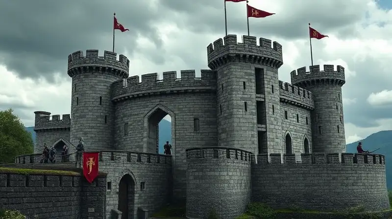 Castillo medieval con muros y defensas