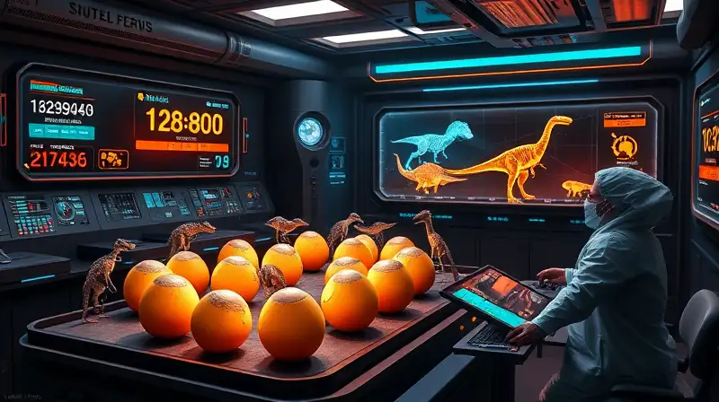 Laboratorio futurista incubando huevos de dinosaurio