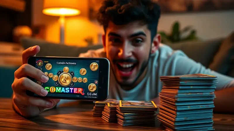 Jugador emocionado con Coin Master acogedor