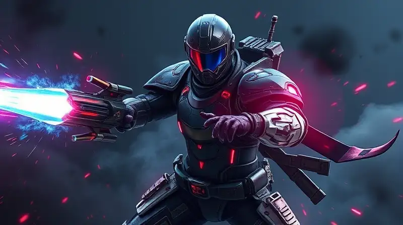 Soldado futurista con arma luminosa y dinámica