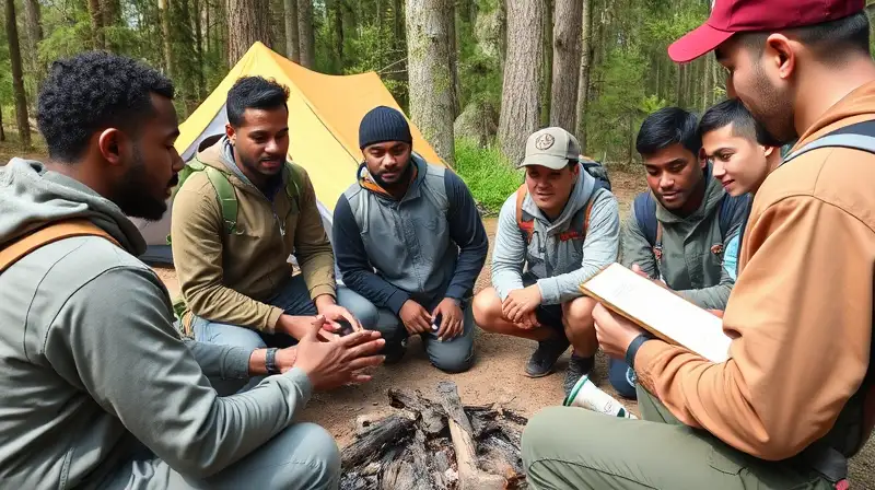 Grupo diverso aprende supervivencia al aire libre