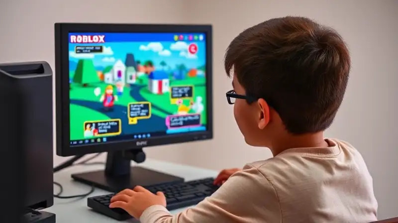 Persona juega Roblox en ambiente colorido