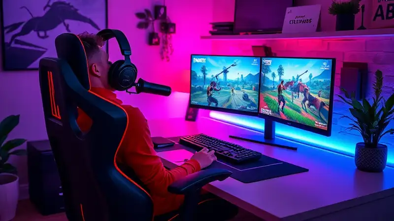 Setup gamer moderno y cómodo con pantallas