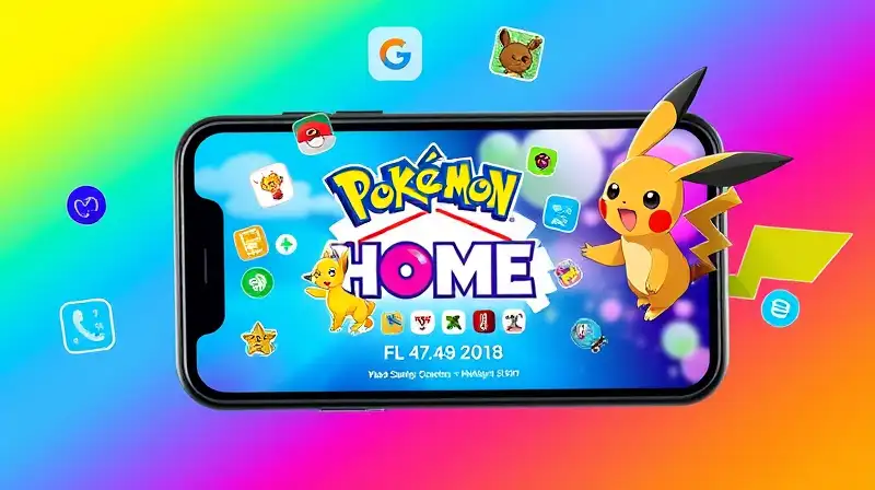 Pantalla móvil con apps y personajes Pokémon