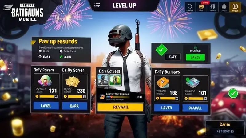 Interfaz colorida de recompensas y niveles PUBG