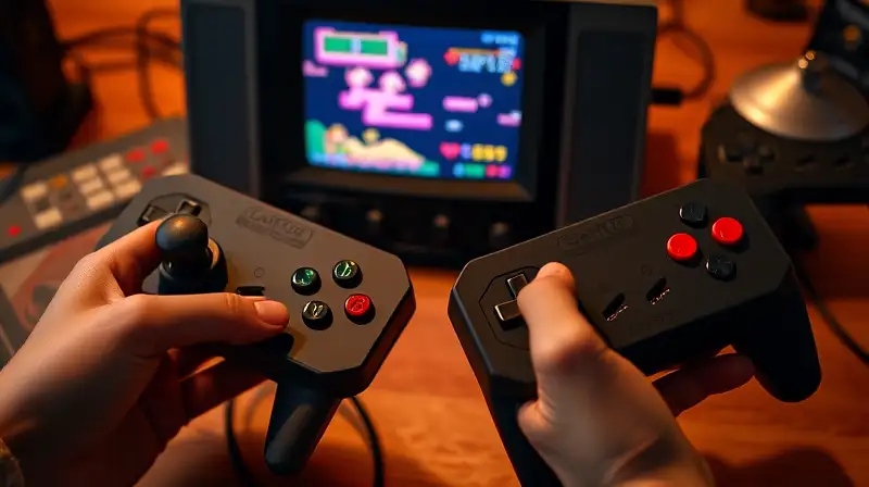 Consola retro vintage con gráficos pixelados