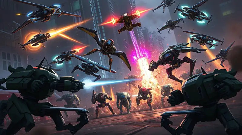 Batalla futurista con robots y tecnología avanzada