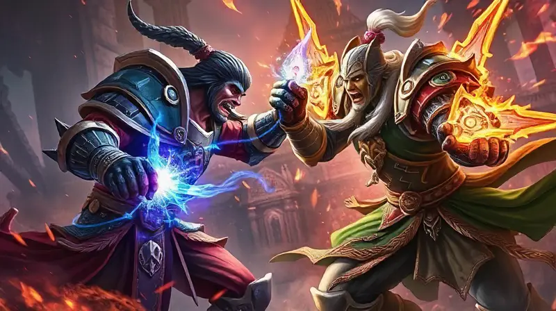 Dos guerreros armados luchan intensamente