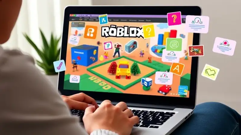 Persona juega Roblox en entorno digital colorido