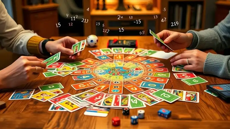 Juego de mesa colorido con símbolos matemáticos
