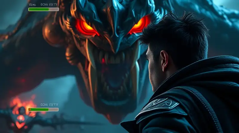 Gamer enfrenta jefe gigante en batalla intensa