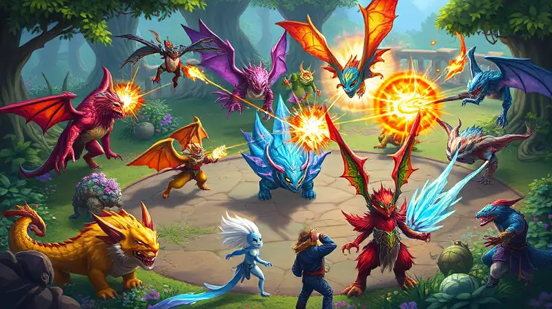 Criaturas coloridas luchan con ataques explosivos