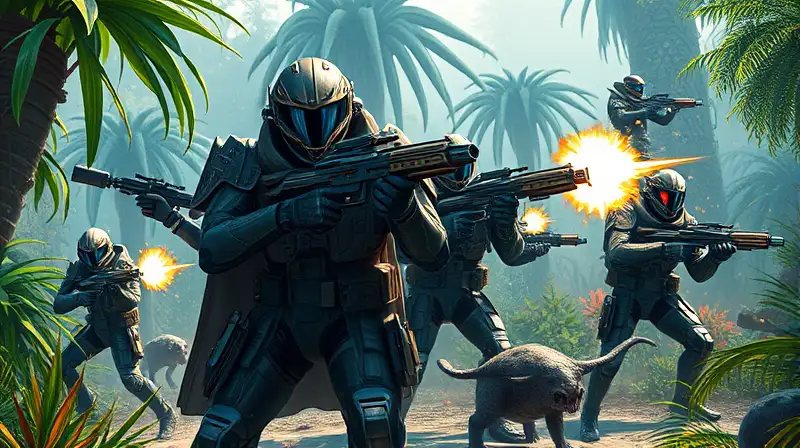 Soldados futuristas combaten en jungla alienígena