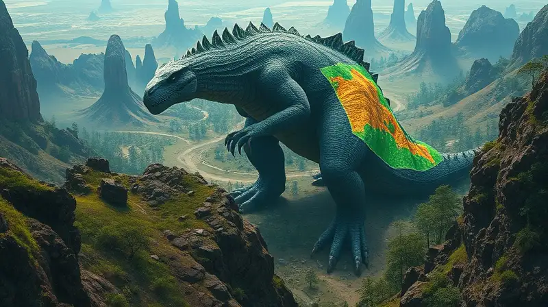 Titán gigante explora mapa prehistórico vibrante