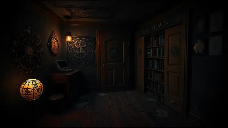 Escape room oscuro con enigmas y misterio