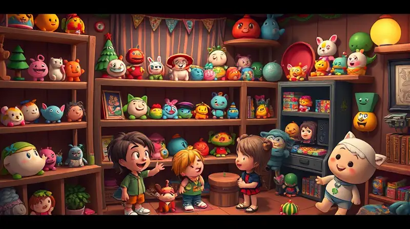 Ambiente acogedor con personajes felices coloridos