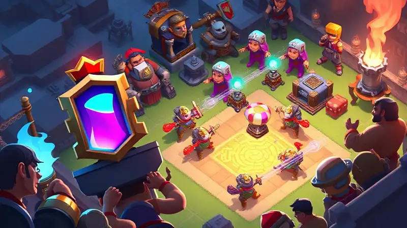 Campo de batalla vibrante con tropas y elixir
