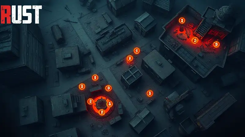 Mapa de juego Rust con zonas destacadas