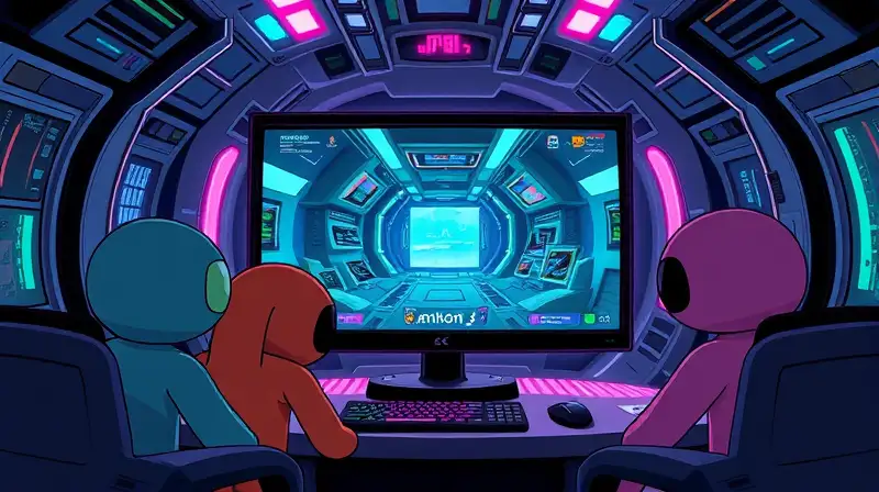 Personajes de Among Us en nave futurista