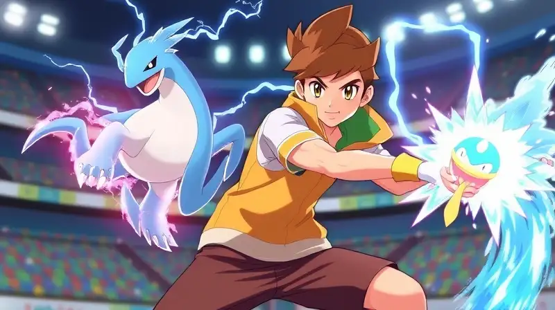 Volkner combate con Pokémon eléctrico y agua