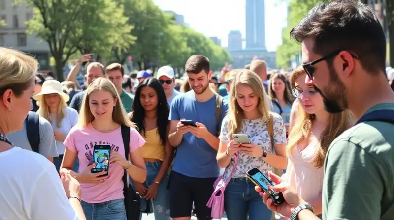 Multitud juega Pokémon GO al aire libre