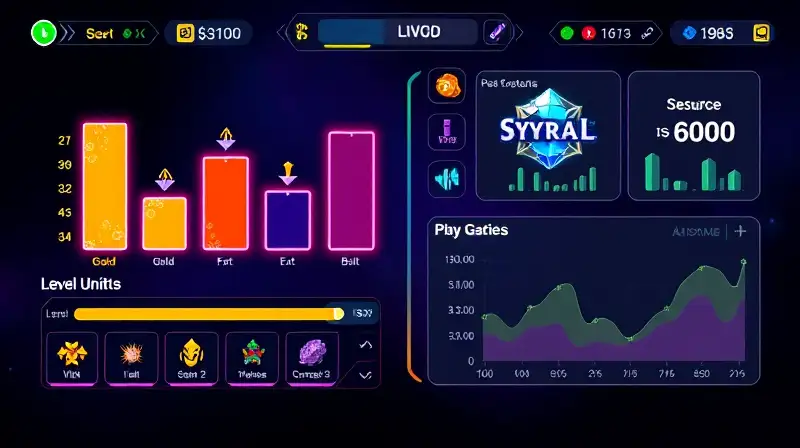 Interfaz de videojuego con progresión y recursos