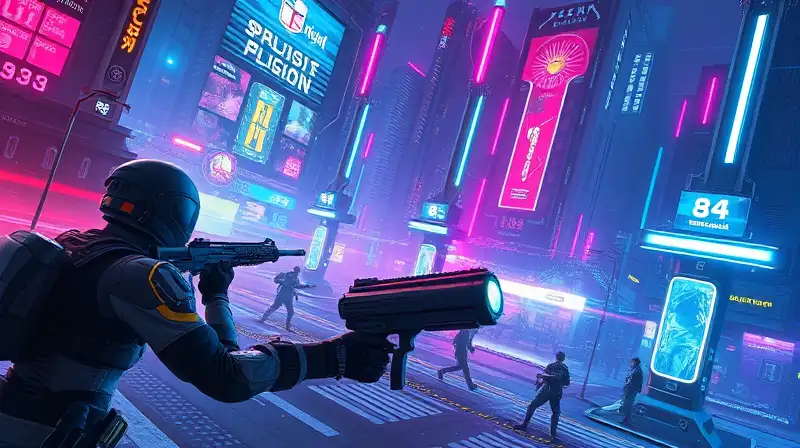 Jugador en batalla futurista con tecnología avanzada
