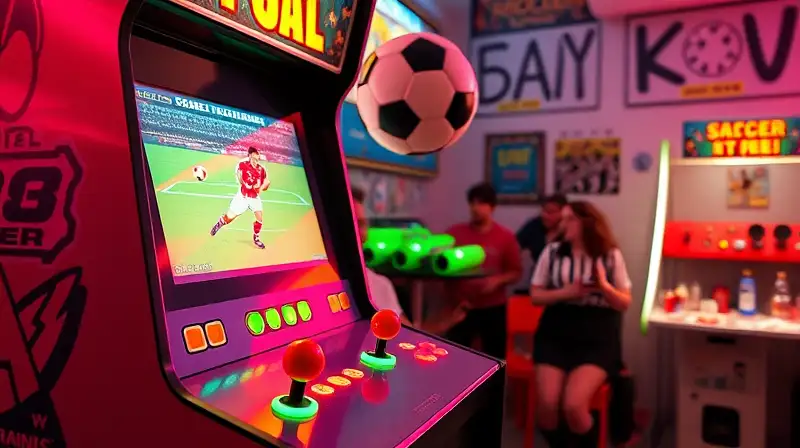 Máquina arcade retro con ambiente vibrante ochentero