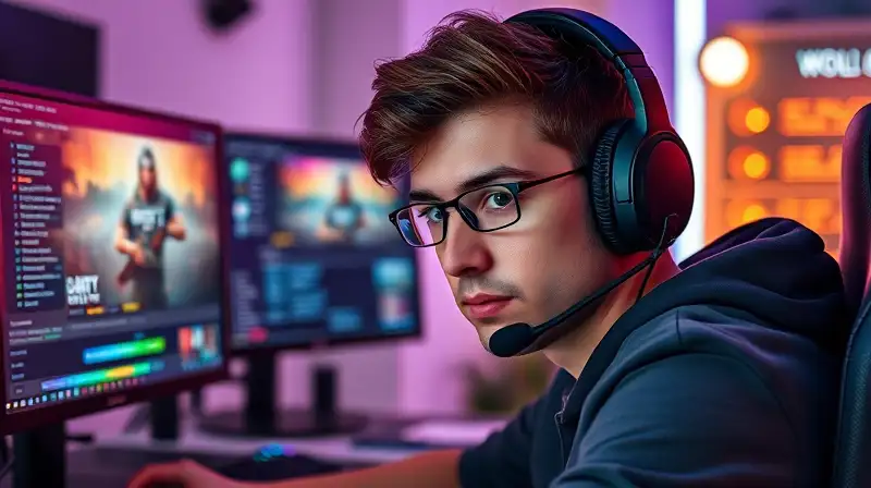 Gamer concentrado transmite Call of Duty moderno