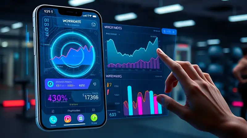 Interfaz futurista fitness con gráficos vibrantes
