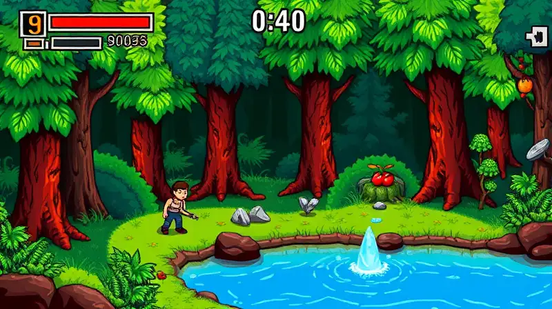 Juego arcade pixelado: búsqueda de recursos
