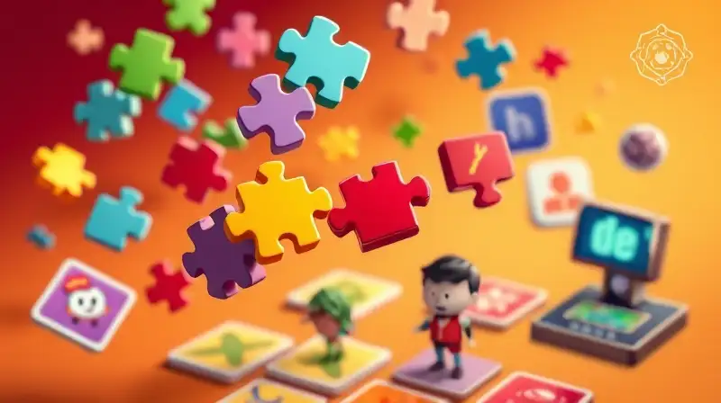 Piezas de juego coloridas en fondo vibrante