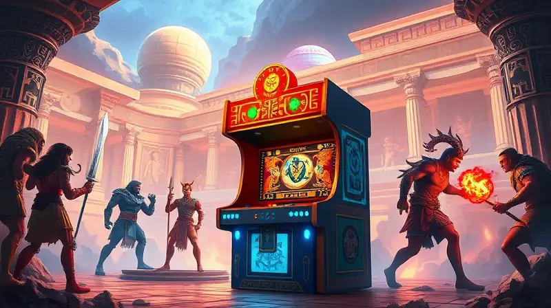 Juego arcade antiguo con héroes míticos
