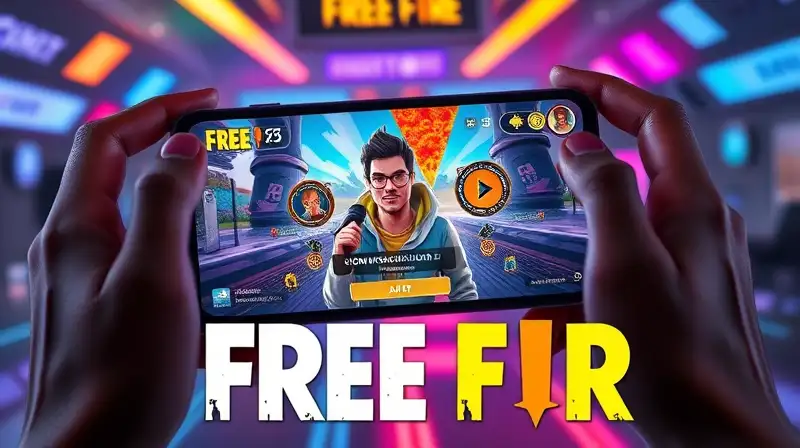 Gamer con smartphone y juego Free Fire