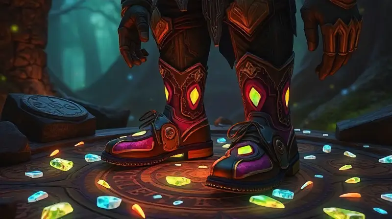 Personaje de WoW examina botas encantadas