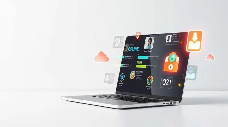Laptop con software y descarga digital avanzada