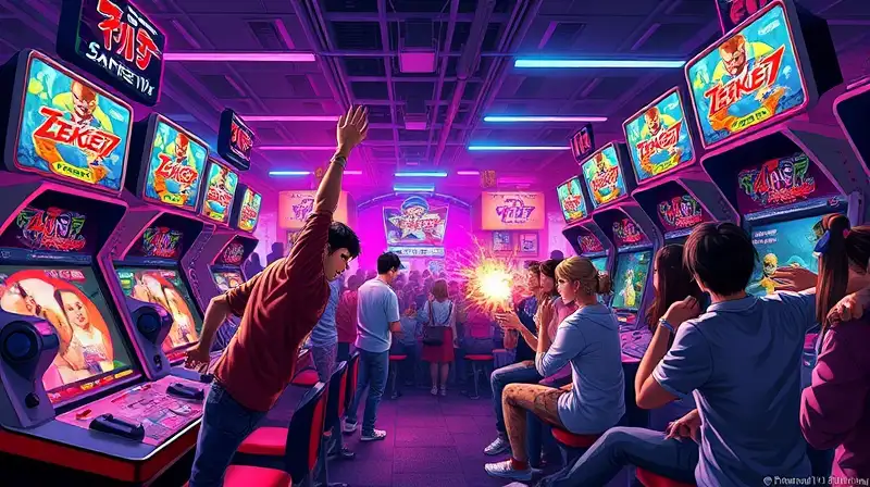 Jugadores vibrantes compiten en arcade Tekken